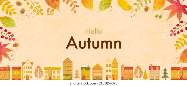 Vector illustration of autumn cityscape and autumn leaves