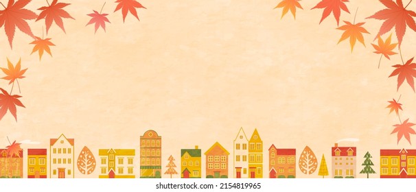 Vector illustration of autumn cityscape and autumn leaves