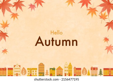 Vector illustration of autumn cityscape and autumn leaves