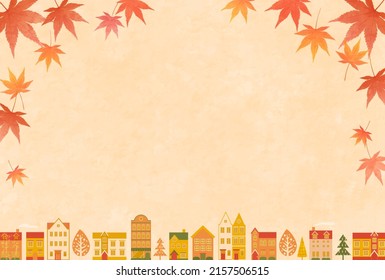 Vector illustration of autumn cityscape and autumn leaves