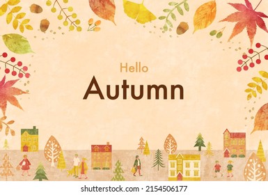 Vector illustration of autumn cityscape and people Imagem Vetorial Stock