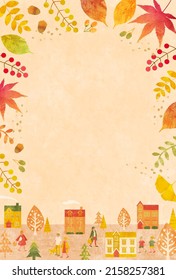 Vector illustration of autumn cityscape and people