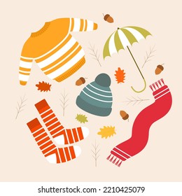 Vector illustration. Autumn collection. Colorful warm clothes