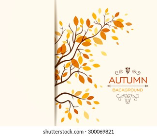 Vector Illustration of an Autumn Design with Autumnal Branch 