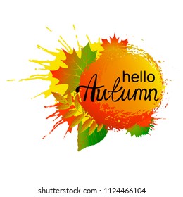 Vector illustration, Autumn   design with bright autumn leaves  simple background. Autumn  text.