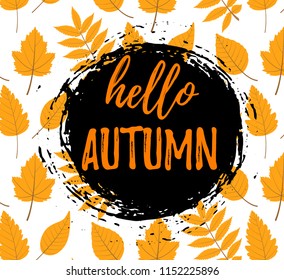 Vector illustration, Autumn   design with bright autumn leaves  simple background. Autumn  text.