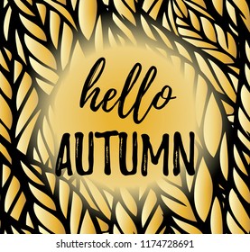 Vector illustration, Autumn   design with bright autumn leaves  simple background. Autumn  text.