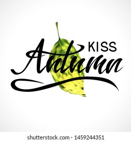 Vector illustration with autumn design and moden brush lettering. Design element for creative concept and other use.EPS10