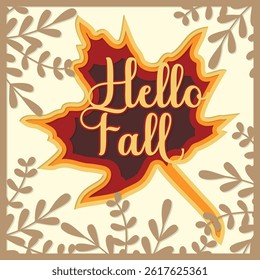vector illustration of an autumn fall background. Layered paper cut leaves and Butterflies. Paper cut out design. Shadow box style. 3D design style