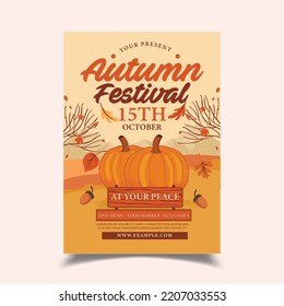 Vector Illustration Of Autumn Fall Festival Flyer, Poster