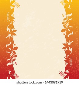 Vector illustration of autumn fall leaves, seasonal berries. Thanksgiving design. Texture. Template frame for placard, greeting postcard, design, flyer, presentation, web banner template