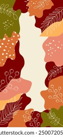 Vector illustration. Autumn illustration in flat style with copy space for text. Floral and leafy prints for greeting cards, posters, banners, posters and covers, blogging and promotional items.