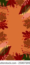 Ilustración vectorial. Ilustración de otoño en estilo plano con espacio de copia para texto. Estampados florales y frondosos para tarjetas de felicitación, carteles, Anuncios, carteles y portadas, blogs y artículos promocionales.