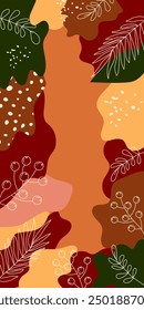 Vector illustration. Autumn illustration in flat style with copy space for text. Floral and leafy prints for greeting cards, posters, banners, posters and covers, blogging and promotional items.