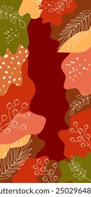 Vector illustration. Autumn illustration in flat style with copy space for text. Floral and leafy prints for greeting cards, posters, banners, posters and covers, blogging and promotional items.