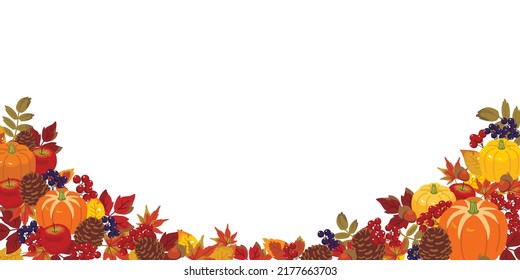 Vector illustration of autumn food and leaves background.