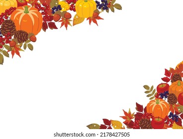Vector illustration of autumn food and leaves background.