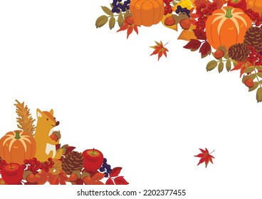 Vector illustration of autumn food and leaves background.