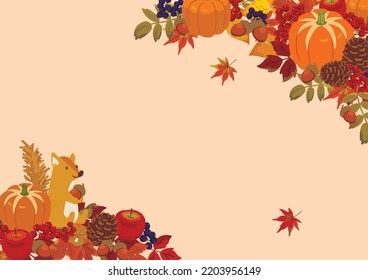 Vector illustration of autumn food and leaves background.