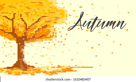 vector illustration of autumn. Autumn forest landscape. Autumn seasonal background. Autumn forest landscape pixel art . pixel art and nature background landscape