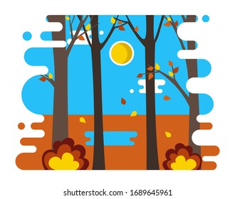 Vector illustration with autumn forest. Template for print, poster, banner, postcard and more.