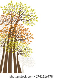 Vector illustration of autumn forest. Trees with colored leaves. Natural background