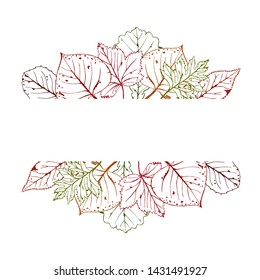 Vector illustration of autumn with frame for text. Hand drawn. Seasonal illustration with leafs.