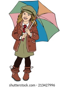 Vector illustration, autumn kid, cartoon concept, white background.