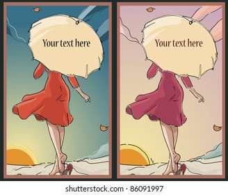 Vector illustration, autumn landscape banner, card concept.