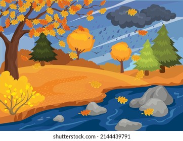 Vektorgrafik der Herbstlandschaft im Regen