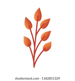 Vector illustration of autumn leaf branch - orange gradient tree or flower foliage in flat style. Bright decorative fall element isolated on white background for natural seasonal design.