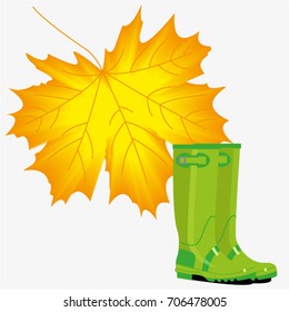 Vector illustration of autumn leaf and rubber boots