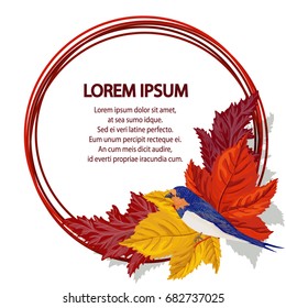 Vector illustration with autumn leafs and swallow. It can be used for invitation, wrapper, poster, greeting card, banner. 