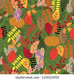Vector illustration of autumn leaves and acorns  pattern.