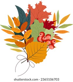 Ilustración vectorial. Hojas de otoño, composición. Vector aislado, clipart.