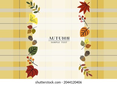 Vector illustration of autumn leaves and plaid pattern background