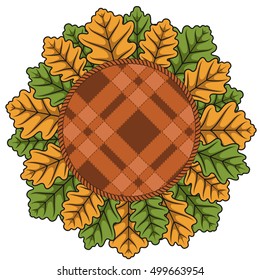 Vector illustration with autumn leaves and plaid. 