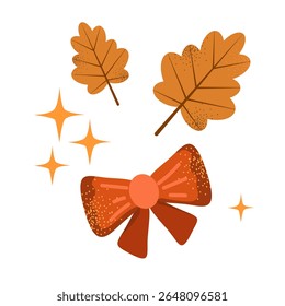 Vector illustration of autumn leaves and ribbon bow isolated on white background