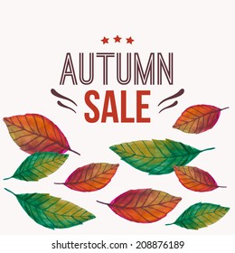 Vector illustration with autumn leaves and typography text "Autumn sale" 