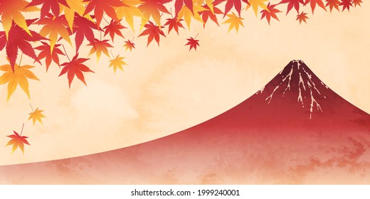 Vector illustration of autumn leaves and watercolor background of Mt. Fuji
translation:  Mt. Fuji (The name of the mountain in Japan)