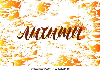 Vector illustration of autumn for logotype, flyer, banner, invitation or greeting card, postcard, typography poster, signage. Handwritten modern lettering. Inspirational quote on textured background.