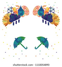 vector illustration for autumn mood page border with rain umbrella and other autumnal symbols