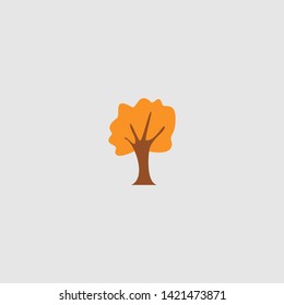 vector illustration of autumn oak flat tree.