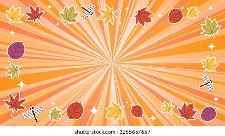 Vektorgrafik von Herbstorangefarbenem Blitz mit gradgefallenem Blatt und Libellenfliege