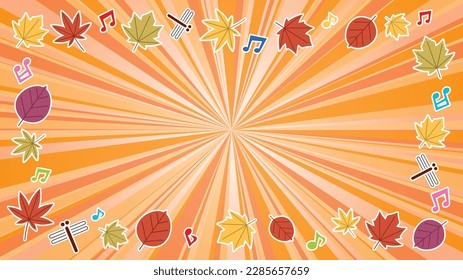 vector illustration of autumn orange flash with gradation -fallen leaf and dragonfly and musical note-