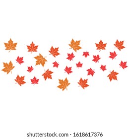 Vector illustration of autumn red, orange and yellow maple leaves on white background. Template for greeting card, poster, promotion, flyer, advertising, personal or company logo.