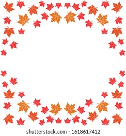 Vector illustration of autumn red, orange and yellow maple leaves on white background. Template for greeting card, poster, promotion, flyer, advertising, personal or company logo.