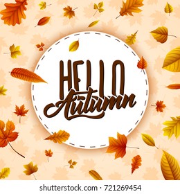 Vector illustration of Autumn round frame with falling leaves