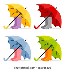 Vector illustration with autumn rubber boots and umbrella.