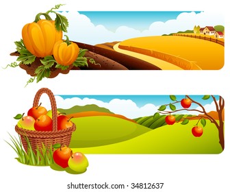 Vector illustration - Autumn rural landscape banners